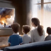 Illustration of family watching tv