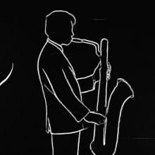BW illustration of a man playing the saxaphone