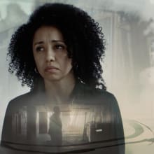 woman with home scenes overlaid