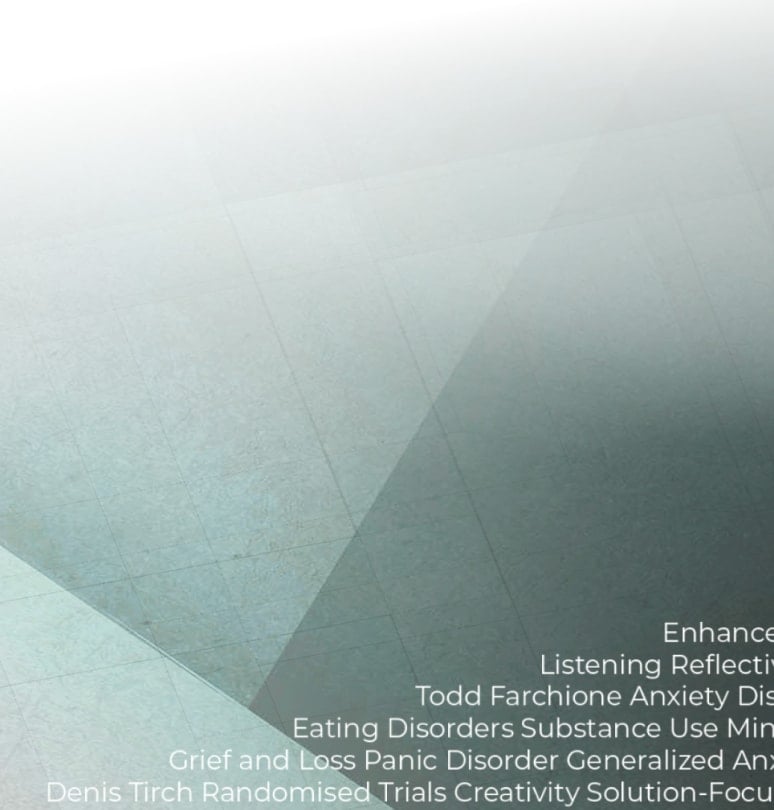 A triangle shaped formation of psychology words on top of a green background with geometric lines and shapes