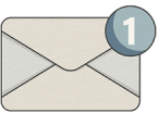 Envelope icon with a notification badge showing the number 1