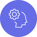 Profile of a person with a cog beside their head.